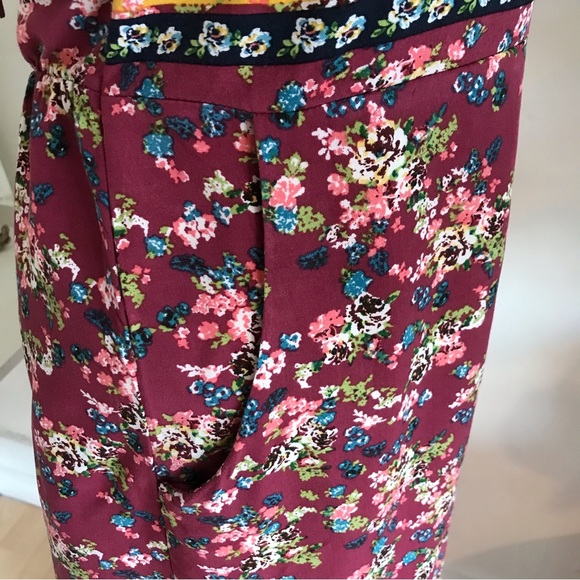 Halter Neck Mid-Length Jumpsuit, Quilted-Look Floral, Burgundy, Size Small - Picture 6 of 7